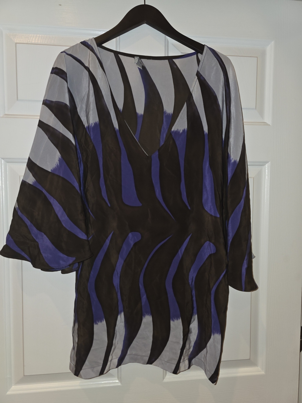 Silk Zebra Print V-Neck Mini Dress / Tunic Top Purple Rare Xs Ramona La Rue
